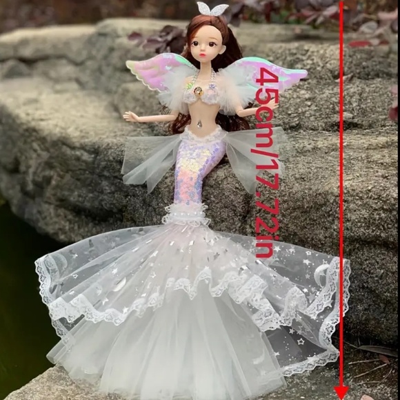 NEW! Gorgeous Peach and White Princess Angel Doll with Brown Hair and Wings! - Picture 2 of 3